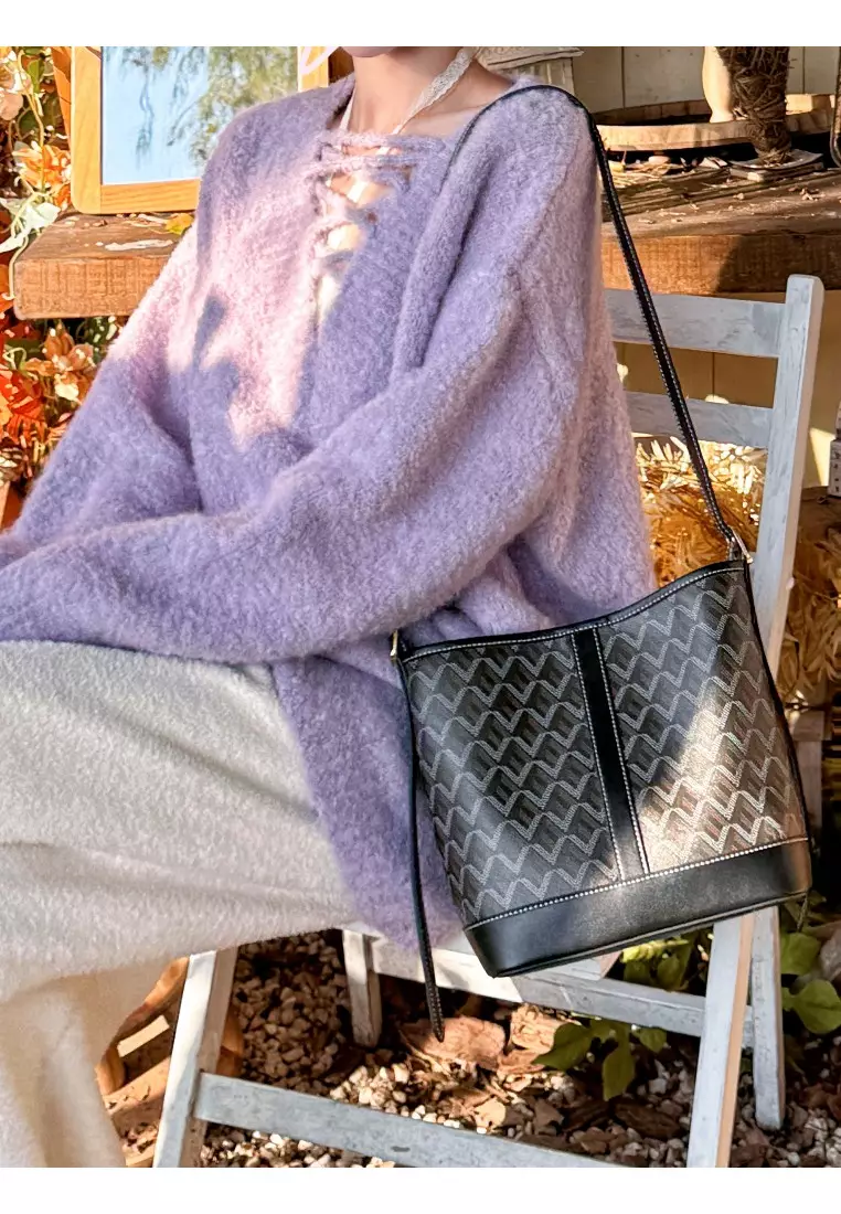 SEOUL Lightweight Dogtooth Champagne Bag | Daily Commute Shoulder Tote Bag-Black
