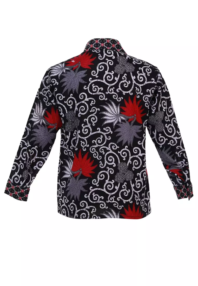 Lucas Kemeja Formal Batik Anak Laki-laki Lengan Panjang Motif Kembang Kids Traditional Shirt Material Cotton ORIGINAL - Black