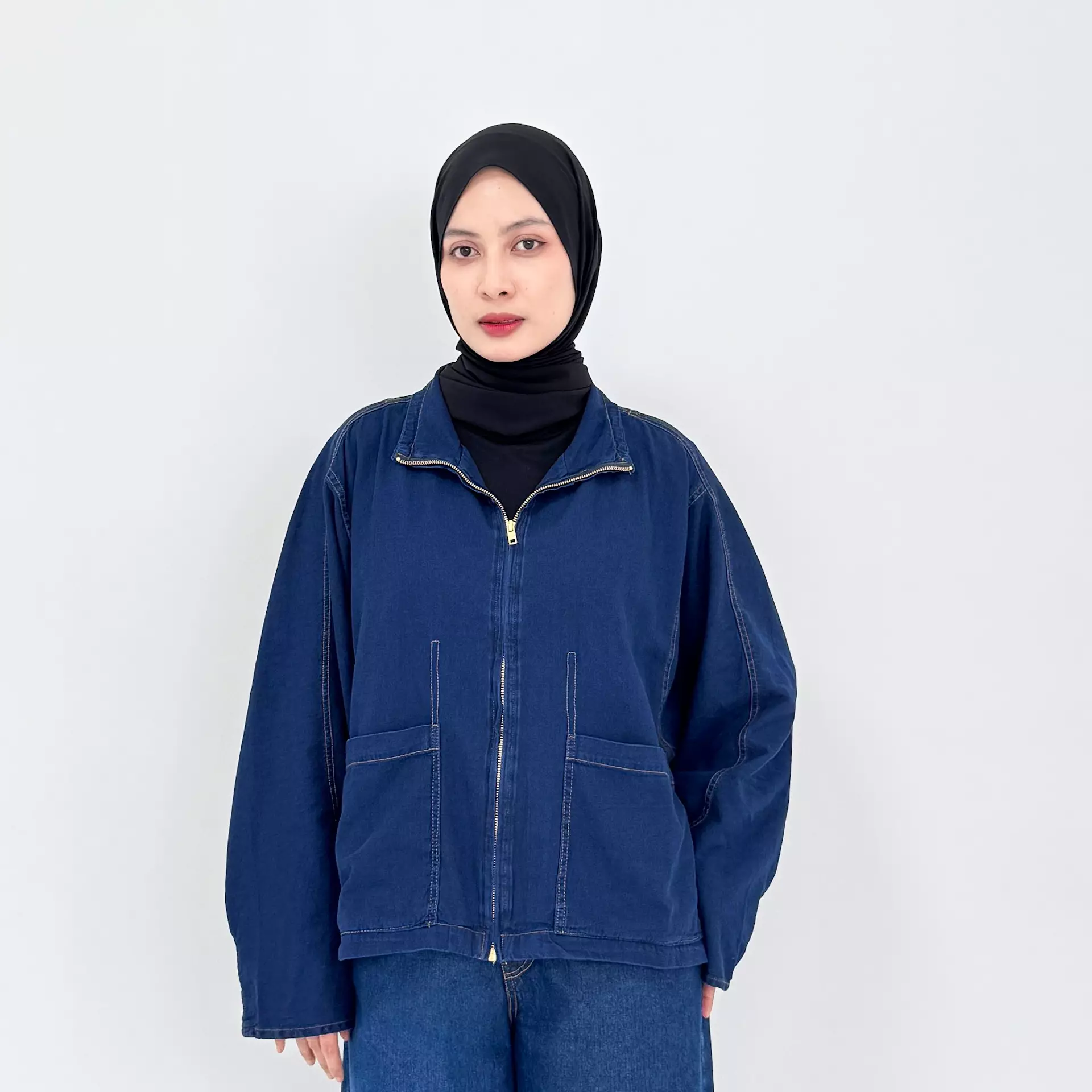 Jaket Denim Barrel Shirley - Outer Panjang Muslim Wanita