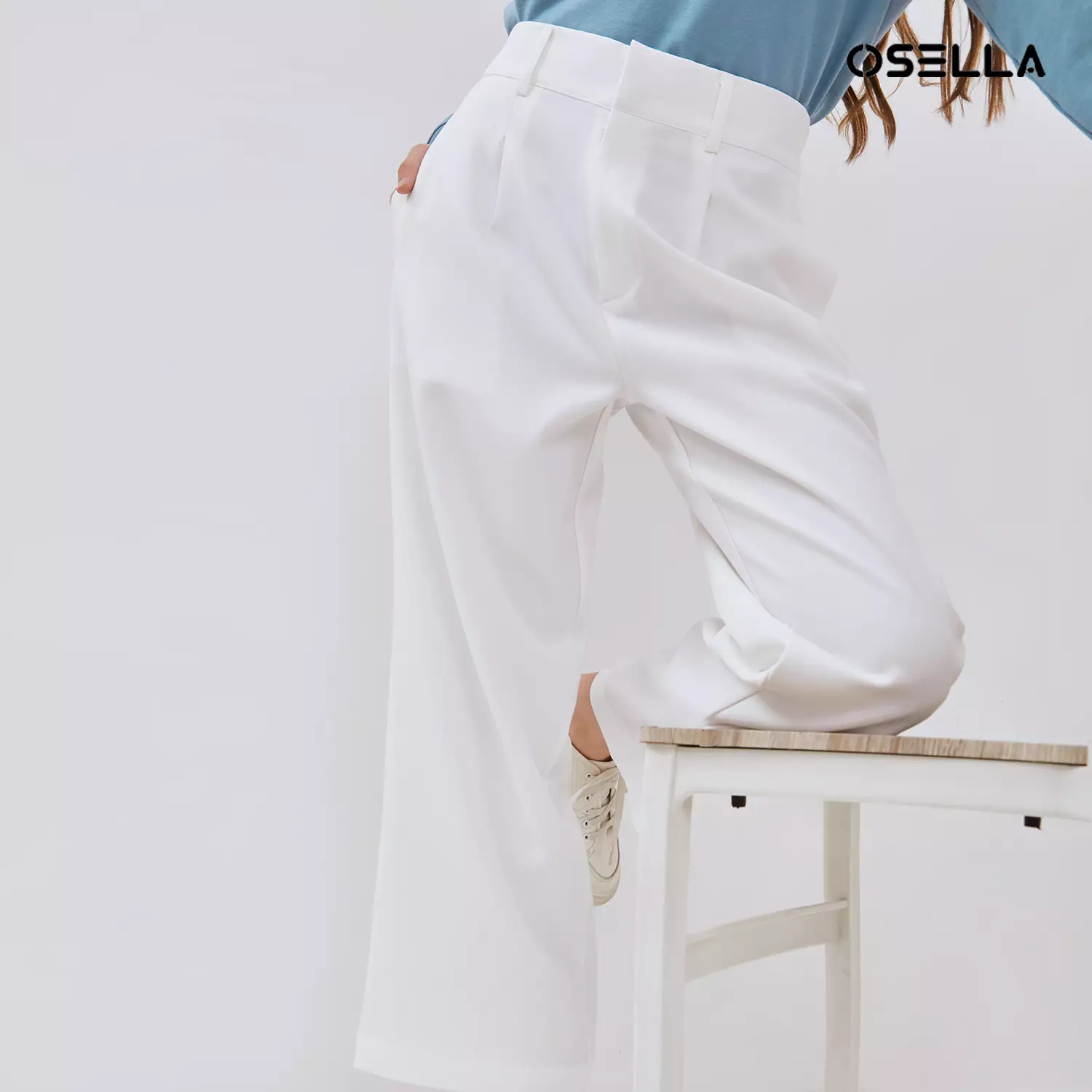 [NEW] Osella Kimmy Wide Leg High-Waist Trousers White 2181500501 | Celana Panjang Wanita