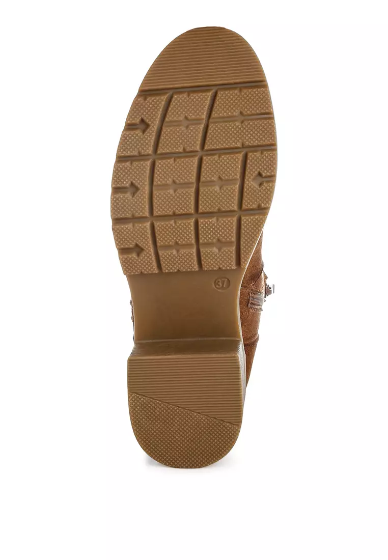 Sepatu Bot Ritsleting Microfiber Warna Coklat