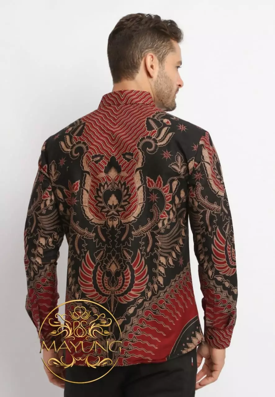 Satrugna Maron Kemeja Batik Pria Premium Slimfit Modern Lengan Panjang
