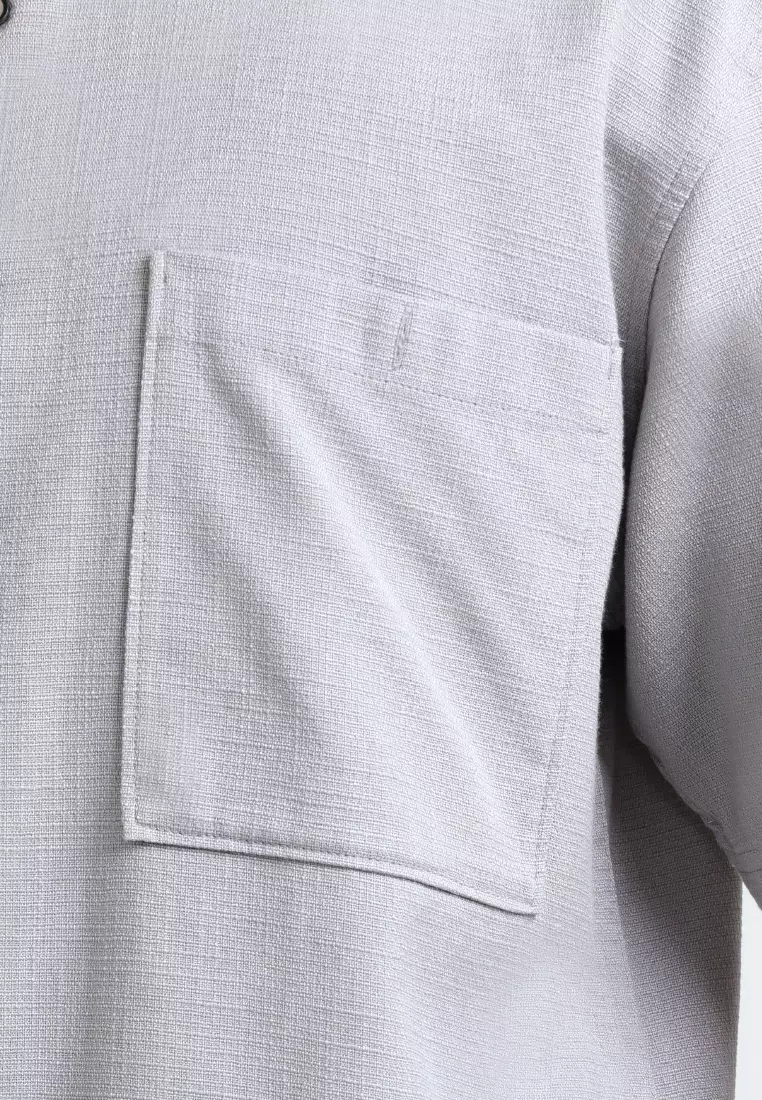 Emba Denim - Aram Two 037 Kemeja Koko Pria Lengan Pendek Grey