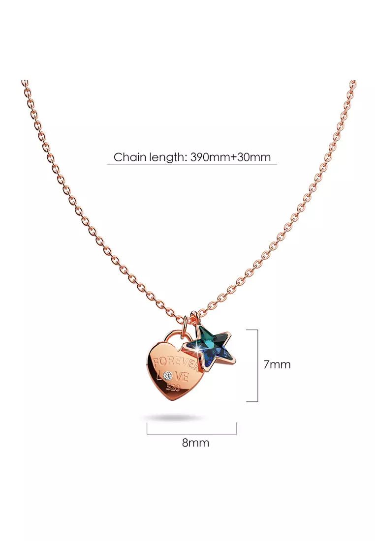 Solid 925 Sterling Silver Rose Gold Filled Heart-Shaped Pendant and Bermuda Blue Starred Necklace Embellished with Crystals from SWAROVSKI®