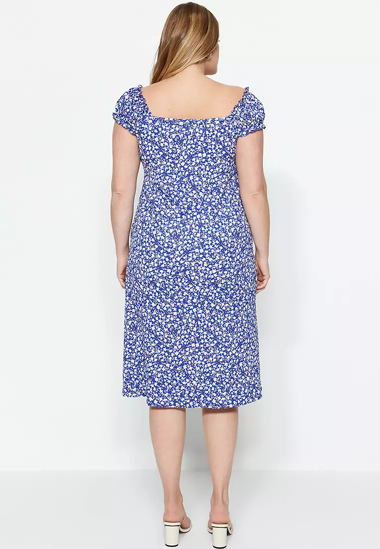 Plus Size Floral Pattern Midi Dress