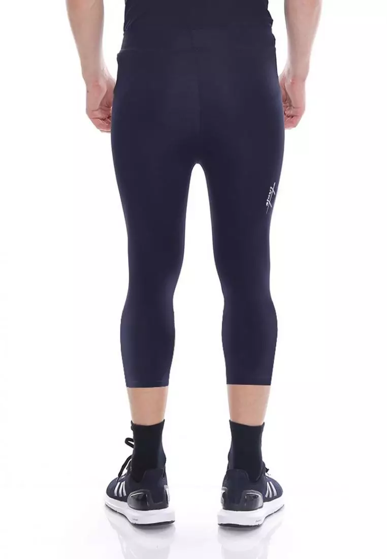 Tiento Man Compression 3/4 Pants Navy Celana Legging Leging Lejing Sebetis Pria Olahraga Lari Sepakbola Renang Fitness Futsal