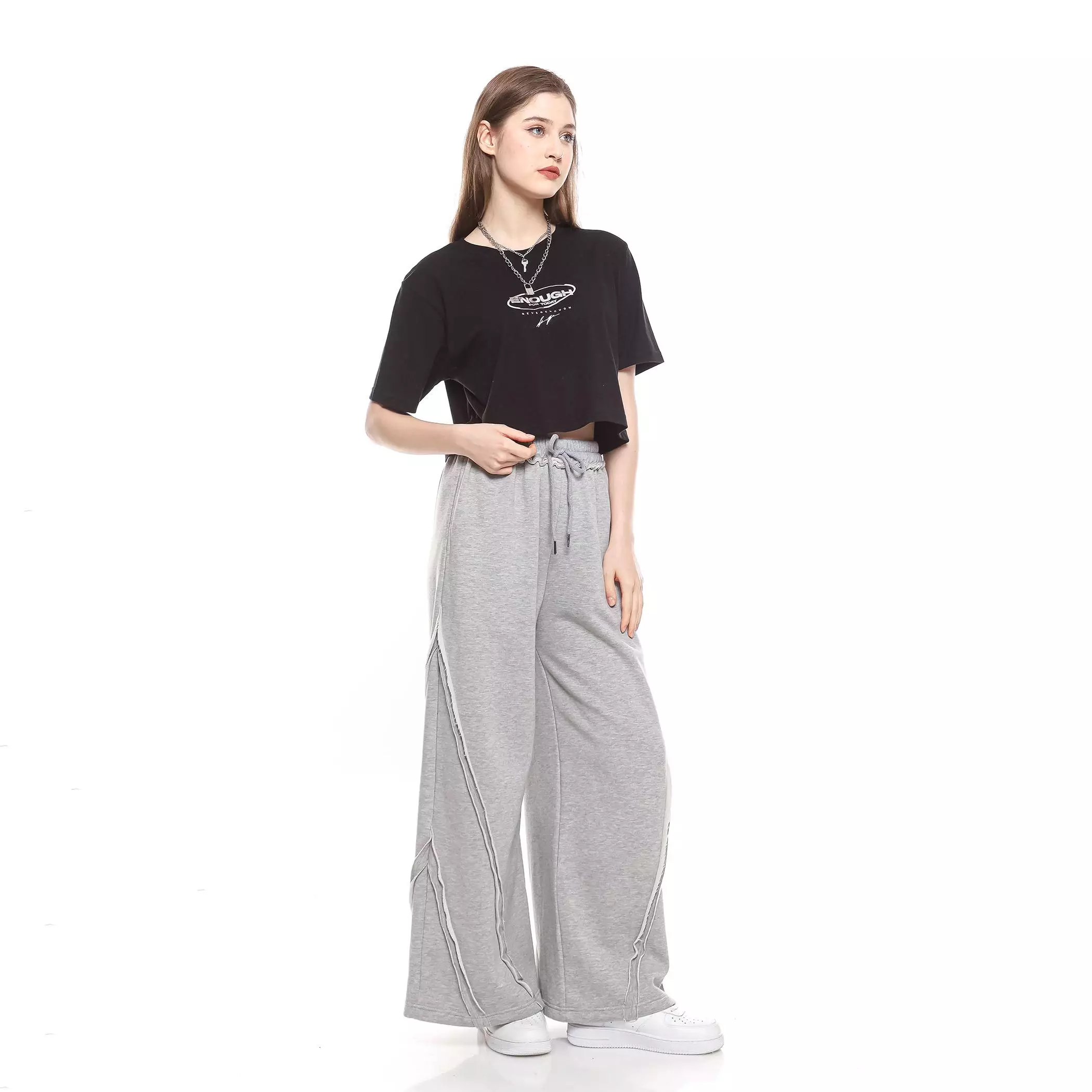 Enough For Today – Kaos Crop Oversize Wanita Hitam Y2K Silverykuiy | T-Shirt Foil Silver Cotton Combed 30s