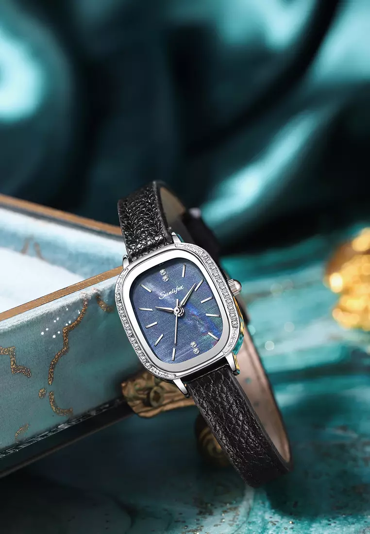 Jam Tangan Wanita Korea Elegan Berlian Vintage Dial Tali Kulit Anti Air Jam Tangan Cewek A002 black