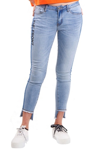 Buy Kitschen Letter Print Cut Out Hem Jeans Online Zalora Malaysia