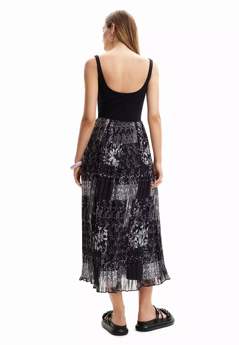 Desigual Woman Pleated combination midi dress.