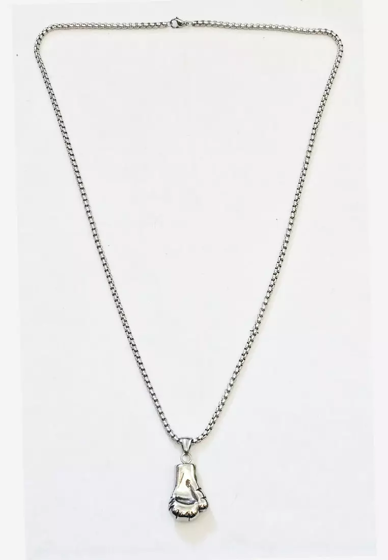 Aksesoris Pria Boxing Glove Stainless Steel Necklace Kalung Pria Silver