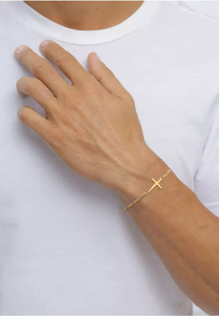 EXCLUSIVE Gelang Perhiasan Perak 925 Pria Cross Figaro Chain Gold Plated
