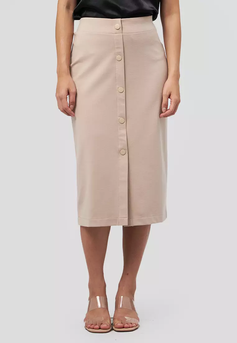 Fitted Midi Skirt with Button