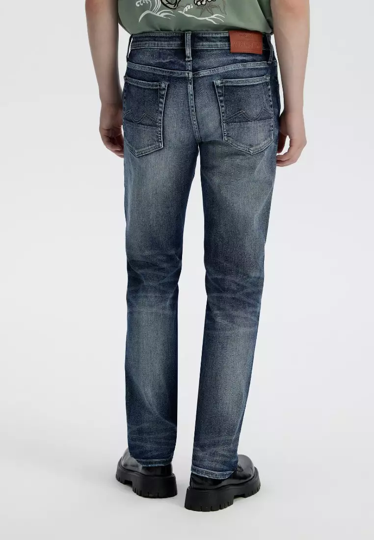 男裝V57修身修腳深水洗破舊牛仔褲