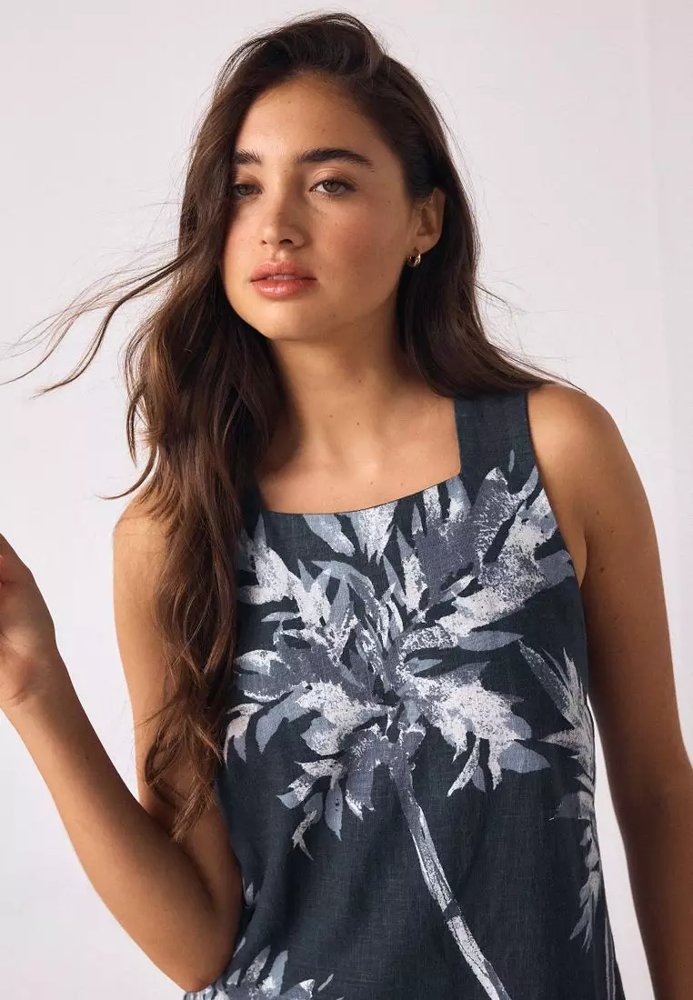 Square Neck Shift Mini Dress with Linen