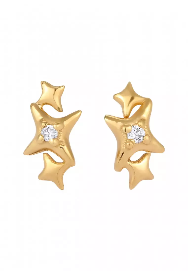 Anting Perhiasan Perak 925 Wanita Stud Star Zirconia Gold Plated