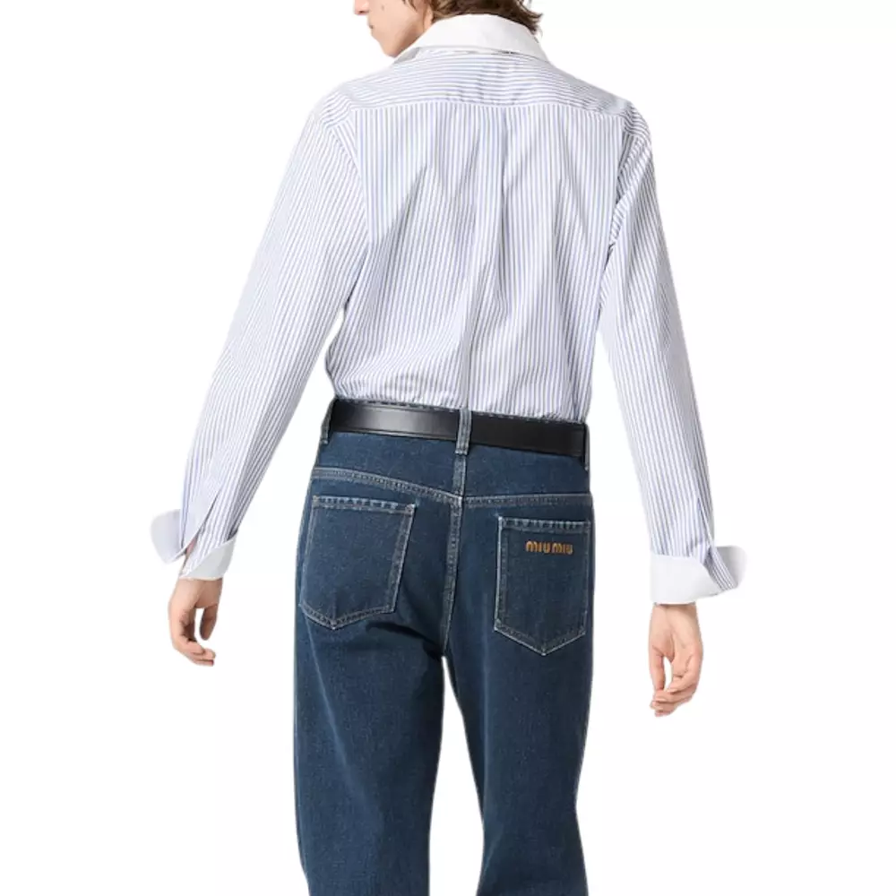 Striped Poplin Longsleeves Shirt White/Light Blue