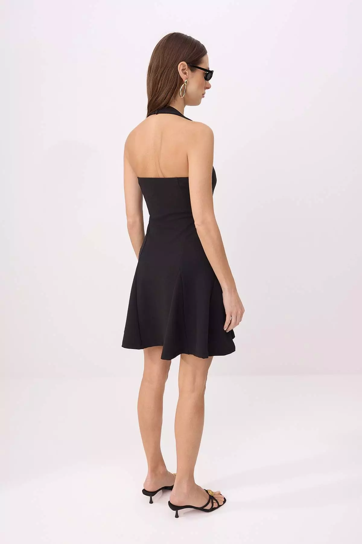 Black Open-Waist Halter Neck Thick Strap Sleeveless Interlock Knitted Dress Twoss26El458