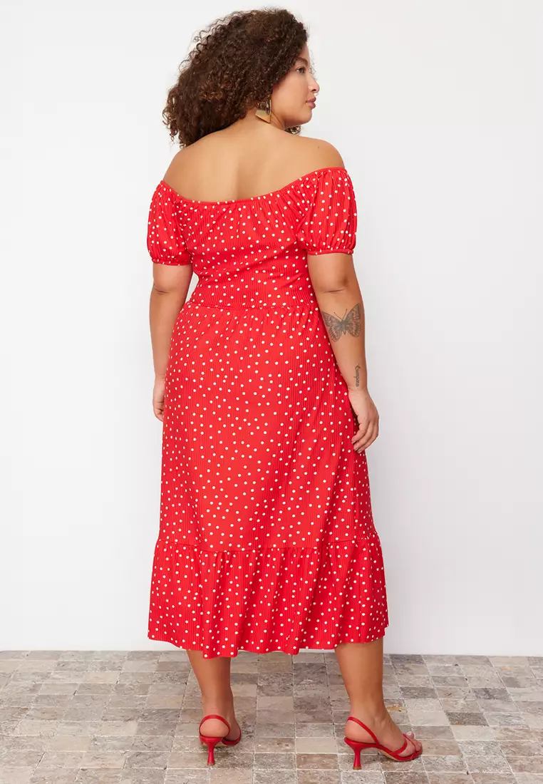 Plus Size Printed Off Shoulder Dress
