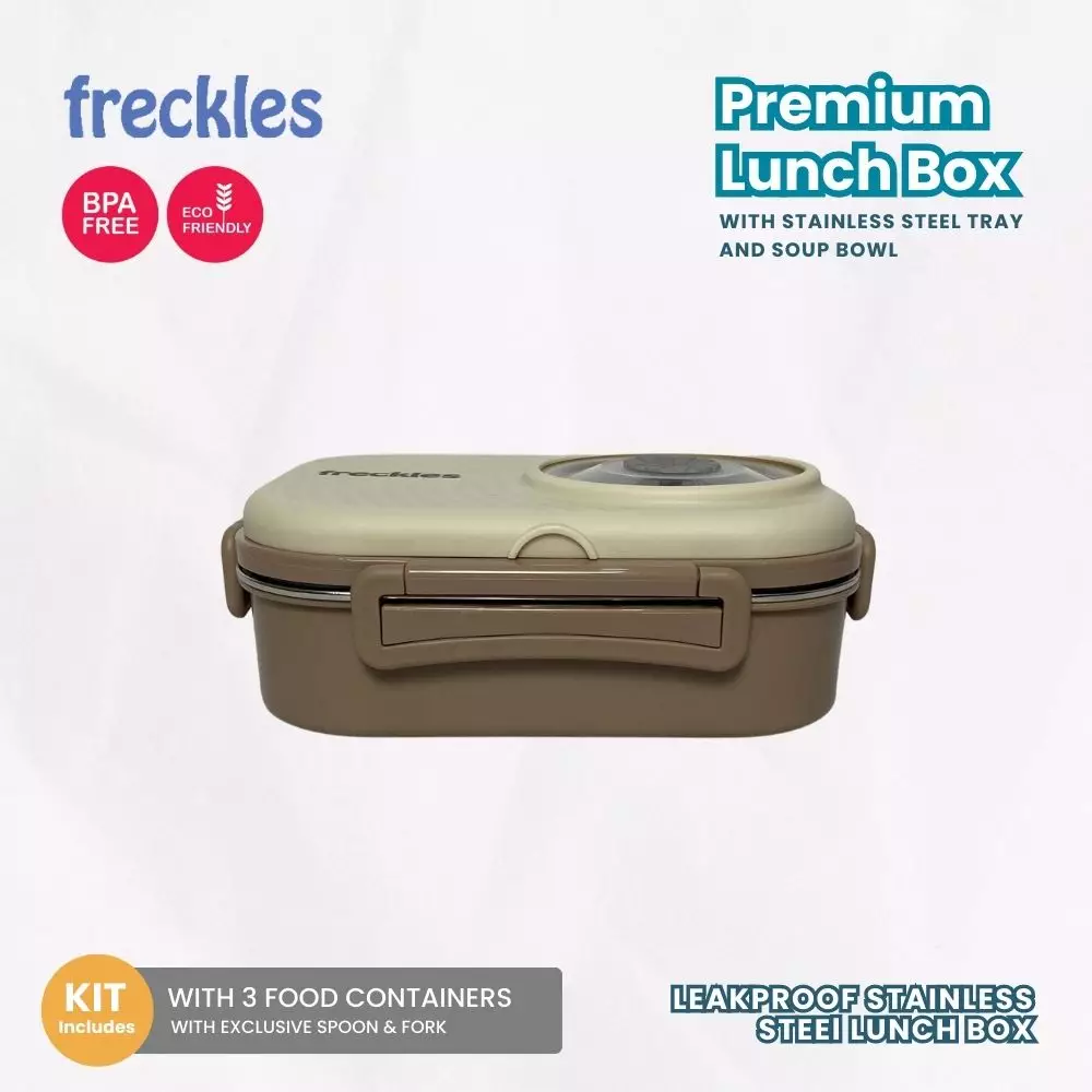 Freckles Stainless Steel Lunch Box - Beige/Brown - Tempat Makan Stainless Steel dengan Mangkuk