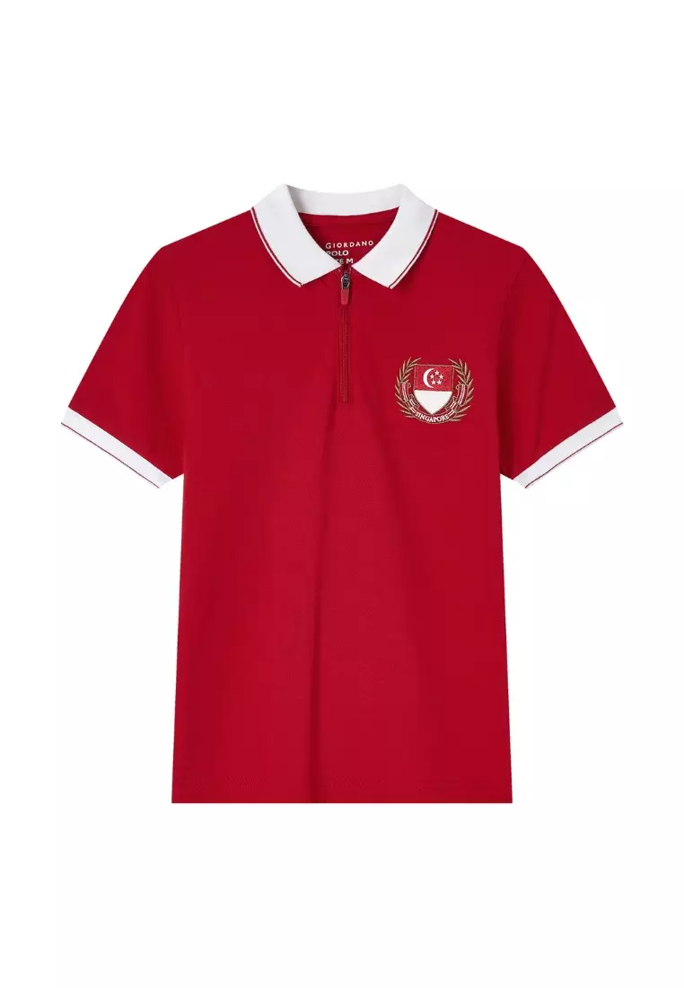 Giordano Men NDP 2026 Collection Slim Fit Lycra Zip Polo Shirt (Singapore National Day Parade)