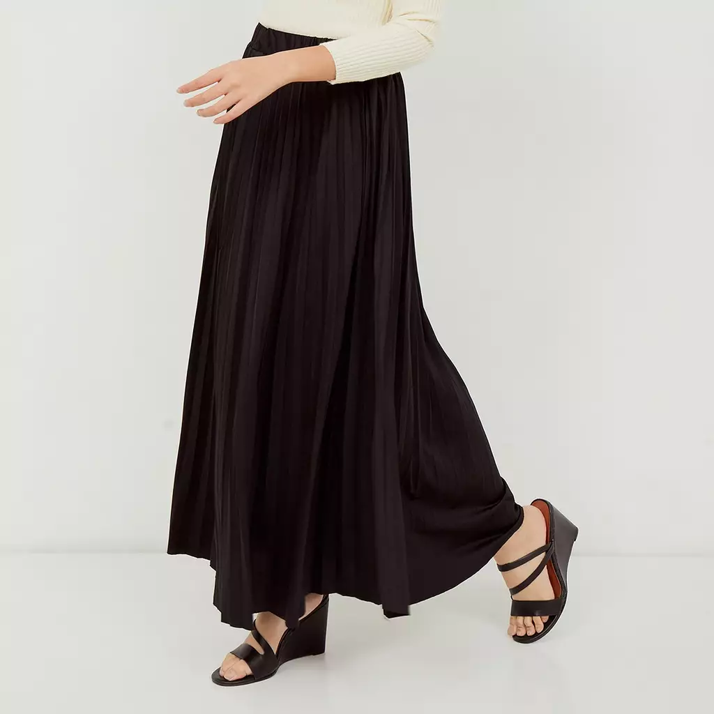 MAYONETTE Daisy Rok Plisket Panjang Wide Maxi - Black