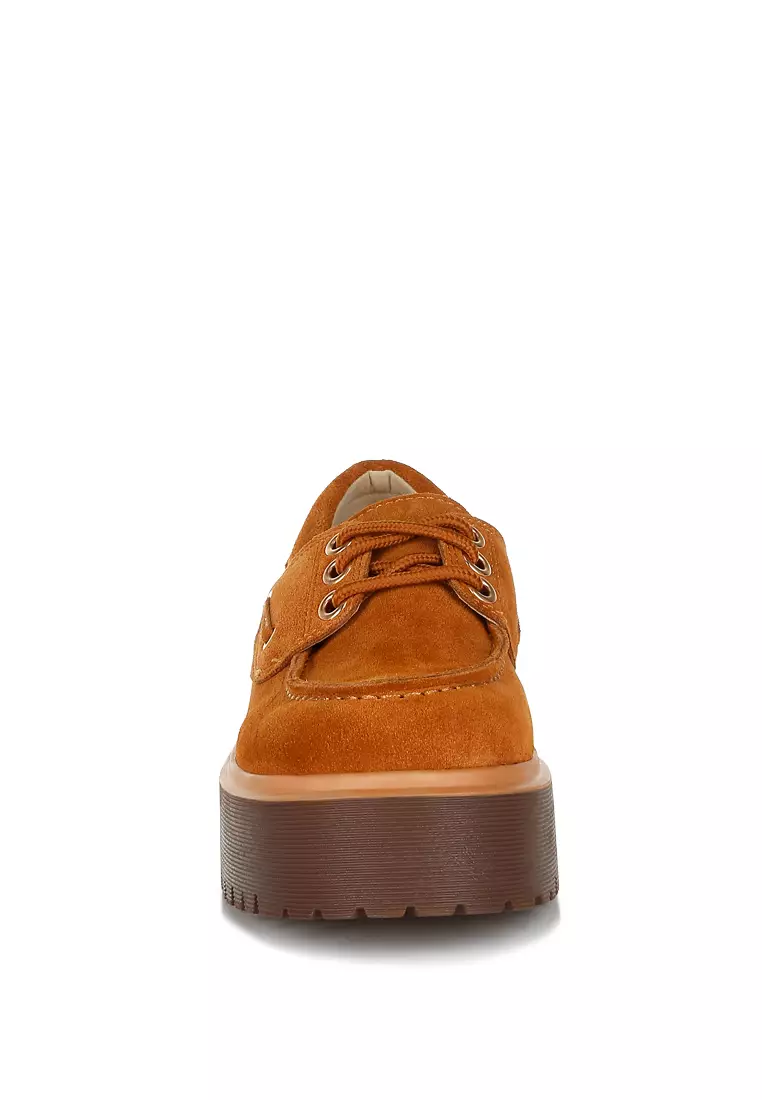 Chunky Suede Oxford Loafers In Tan