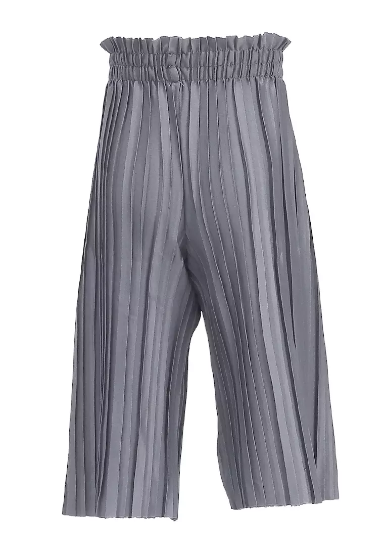 Yocelyn Kulot Plisket Anak Perempuan Motif Polos Kid Long Pants Material Hyget ORIGINAL - Gray