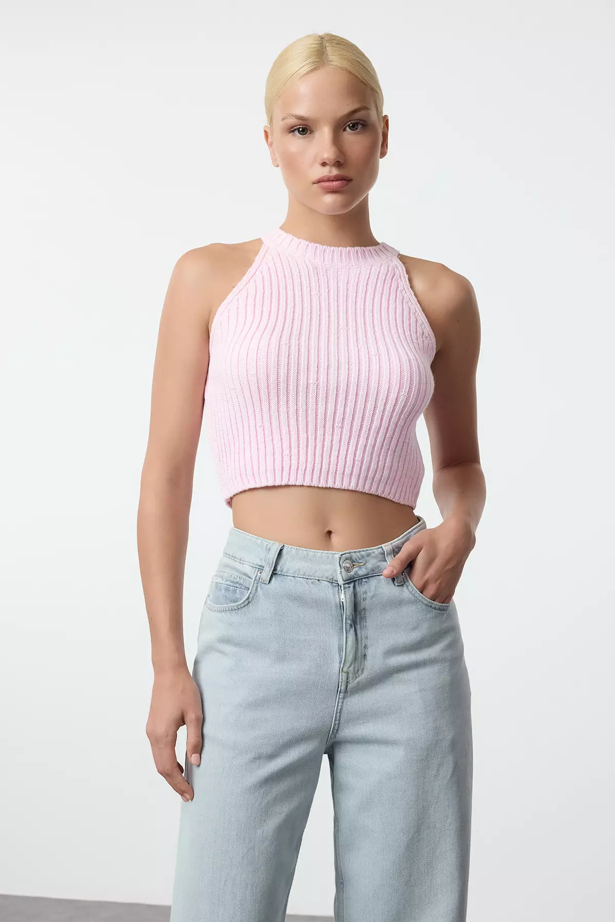 Buy Trendyol Pink Crop Piece Blouse Cardigan Set Fitted/Body