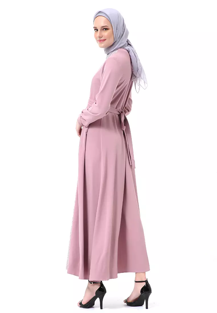 Adinda Dress Muslimah Detail Brukat Lengan Panjang Regular Fit High Quality Premium - Peony