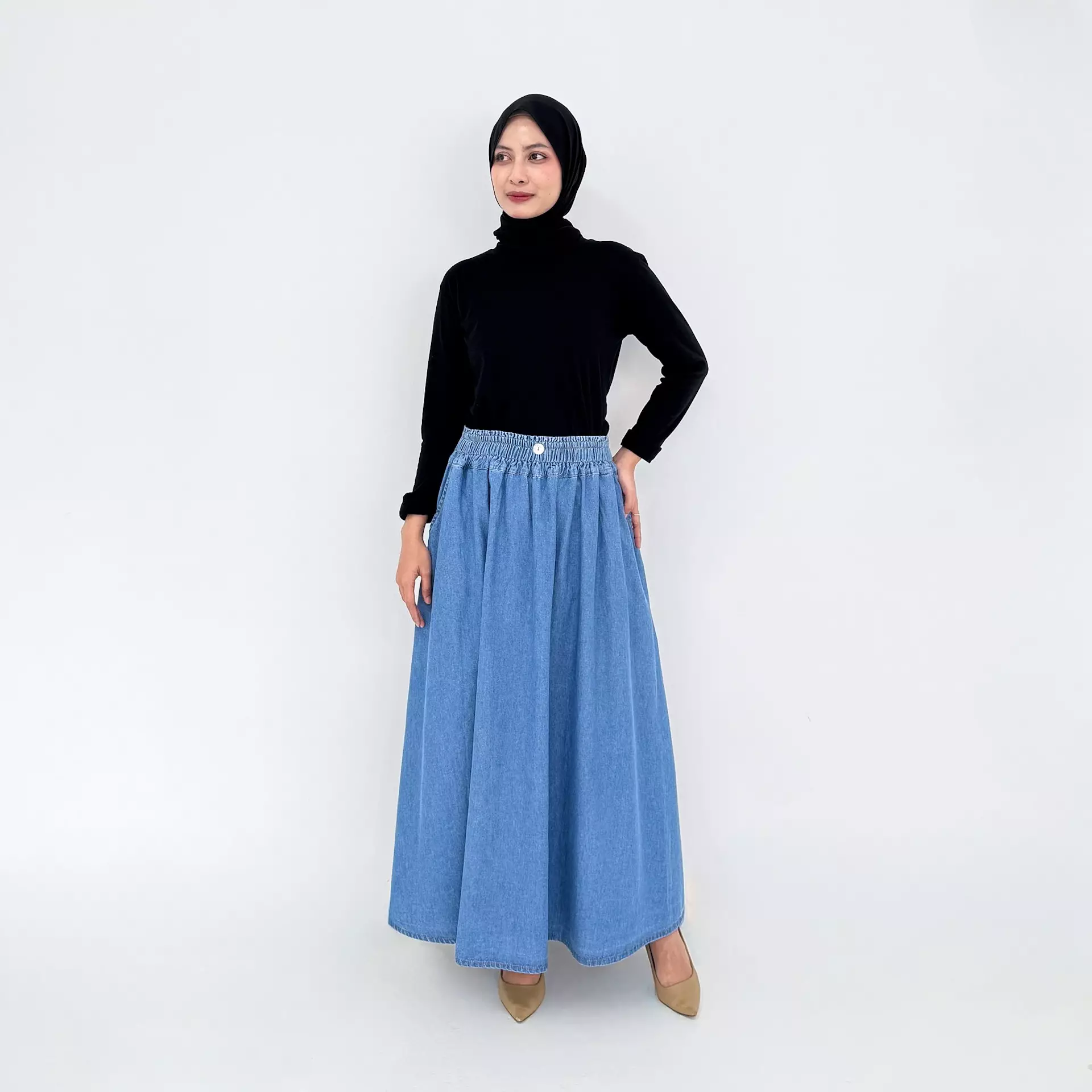 Rok Panjang Jeans Wanita - Calista Denim Midi Skirt