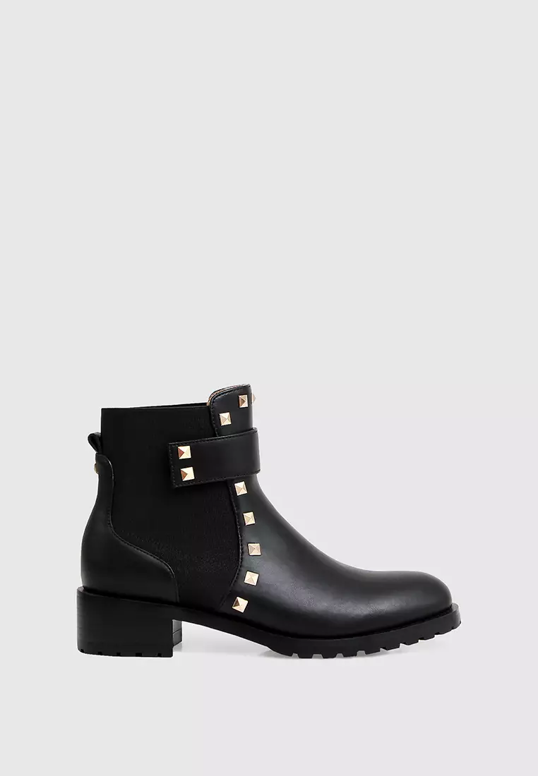 Sammy Studded Cut Out Ankle Boots in Black