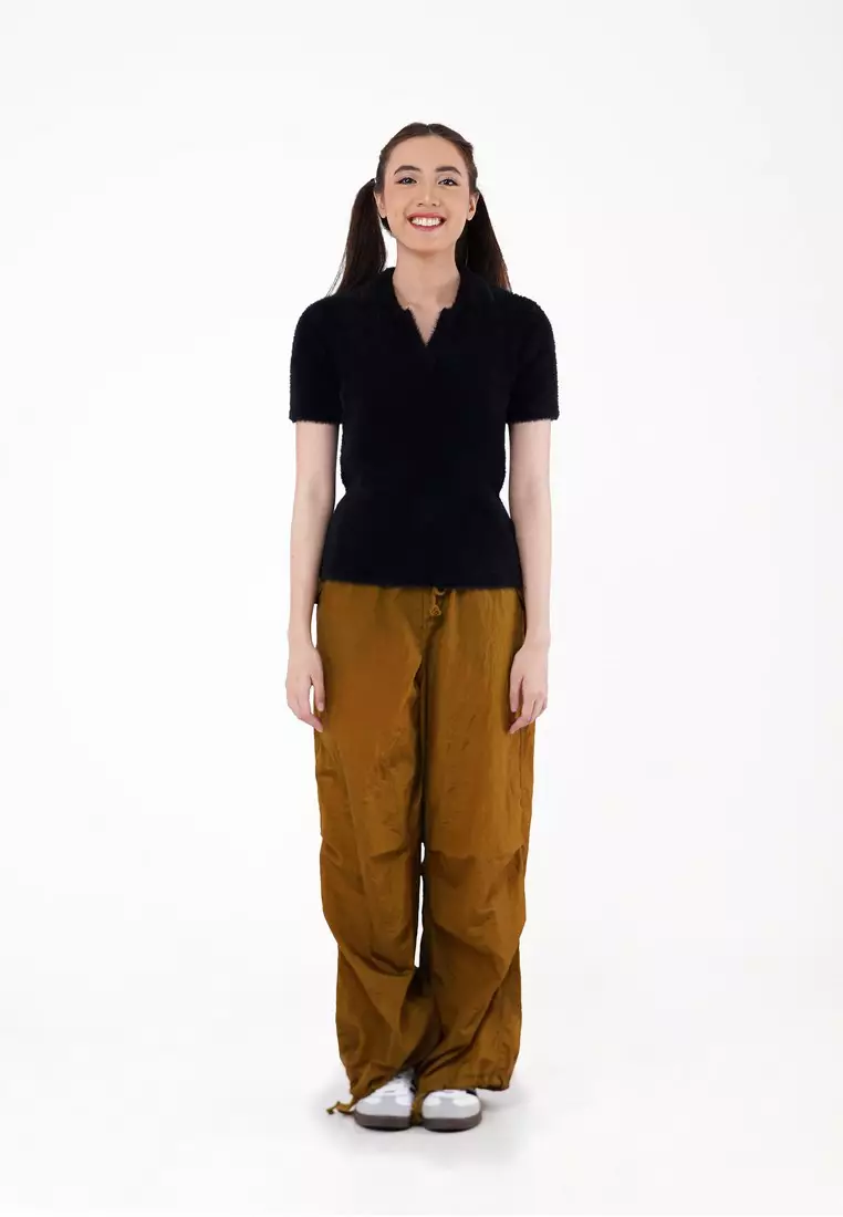 3Second Women's Polo V-Neck Shirt Knitwear Nylon C031123