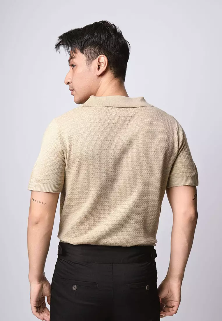 Polo Shirts Textured Knitted Khaki