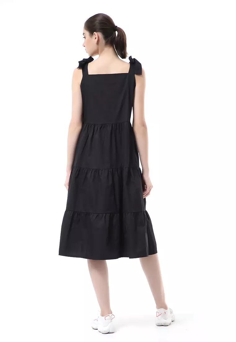 Rachel Dress Ruffle Wanita Tanpa Lengan Full Kancing Stylish Material Cotton ORIGINAL - Black