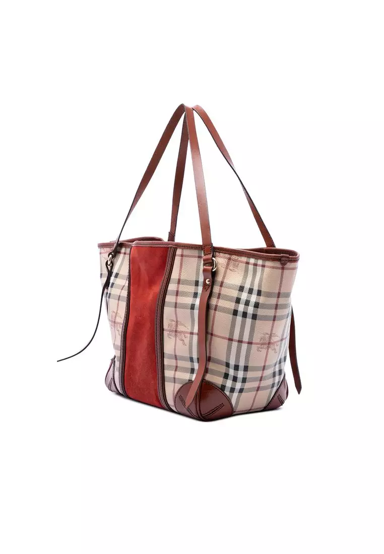 Pre-Loved Burberry Small Haymarket Check Coated Canvas Suede Panel Canterbury Tote