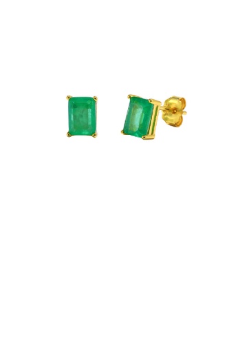Glamorousky green 925 Sterling Silver Plated Gold Simple Fashion Geometric Square Green Cubic Zirconia Stud Earrings 25DAAAC68BE4DFGS_1