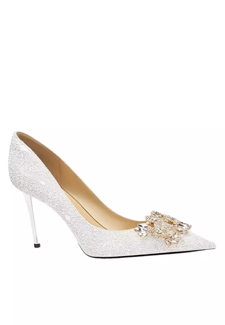 Discount on Twenty Eight Shoes  shoes - SKU: 6CM Rhinestone Buckle Pointed Lace Wedding Heels PX708-A89