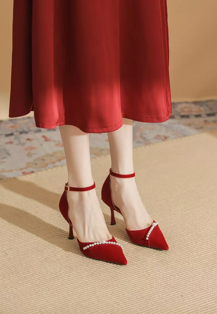 Red pointy heels with clearance ankle strap