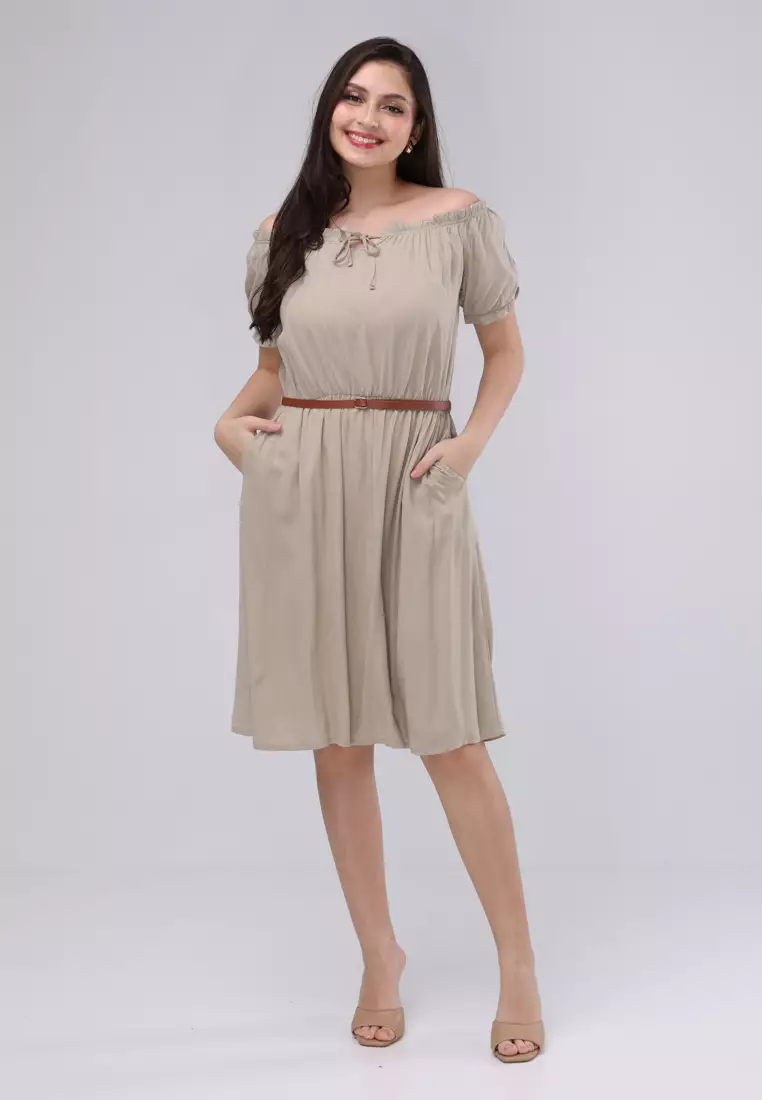 Soft Linen Woven Short Sleeves Dress