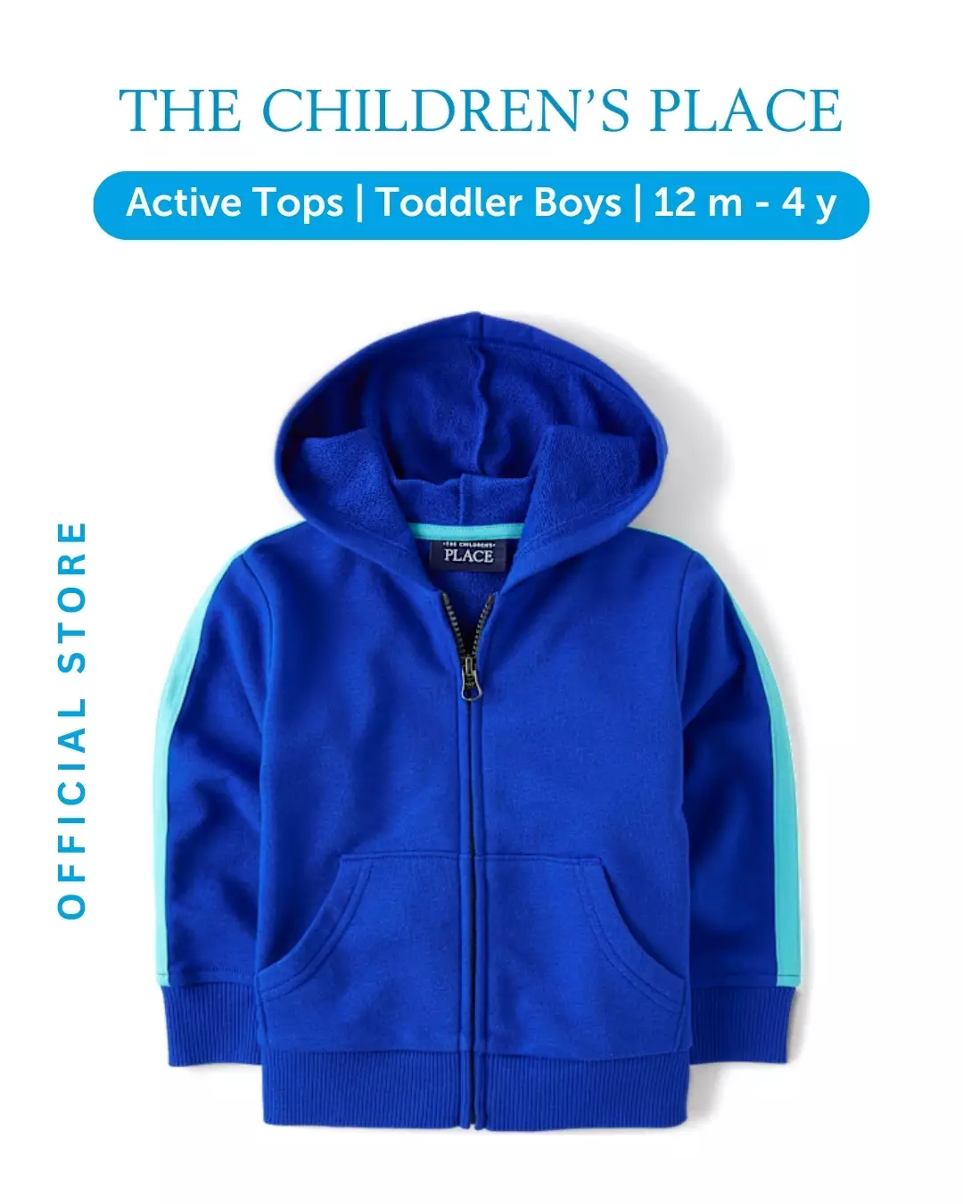 Toddler Boys French Terry Zip Up Hoodie - Atasan Bayi Laki (Biru)