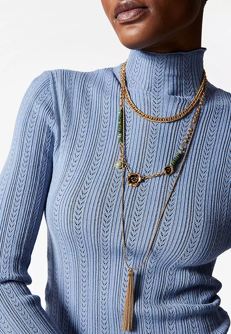 Pointelle-Knit Turtleneck Top