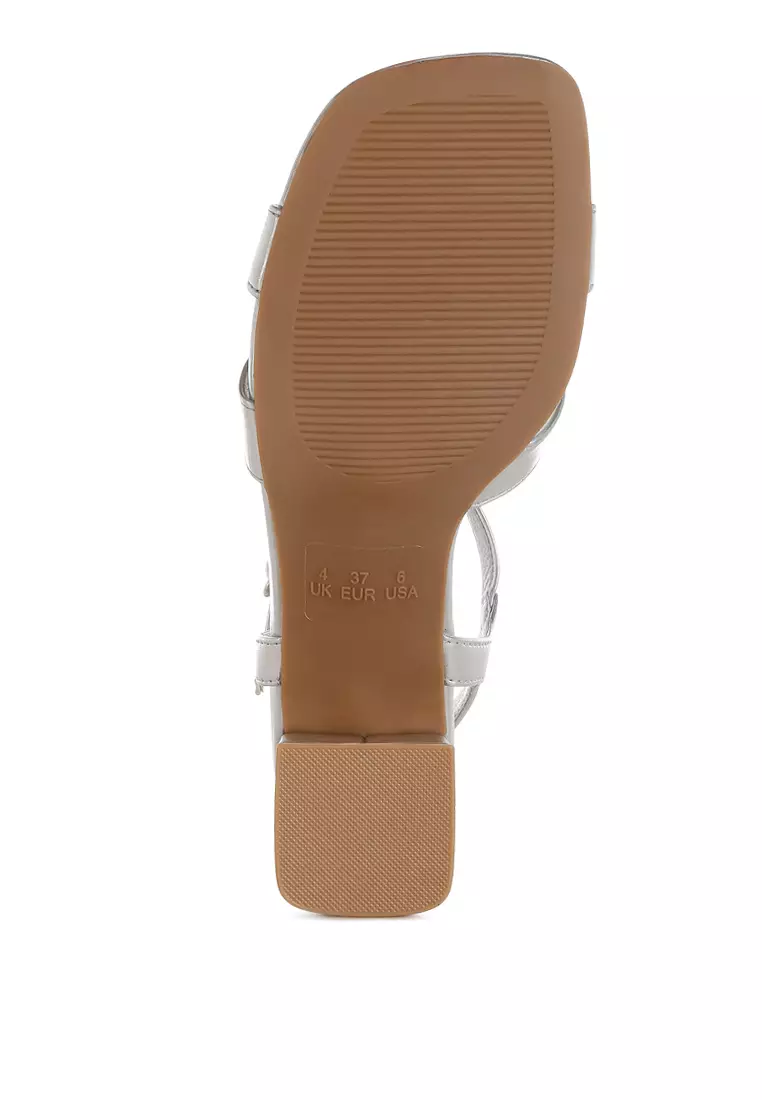 Square Toe Block Heel Sandals in Silver