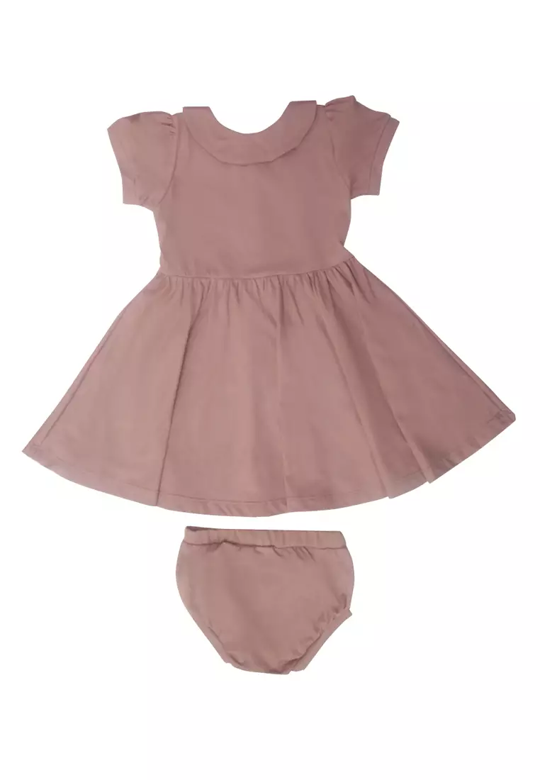 Two Mix Short Dress - Dress Bayi Perempuan 0Y - 3Y Bahan Kaos Katun Combed 4220 Coklat