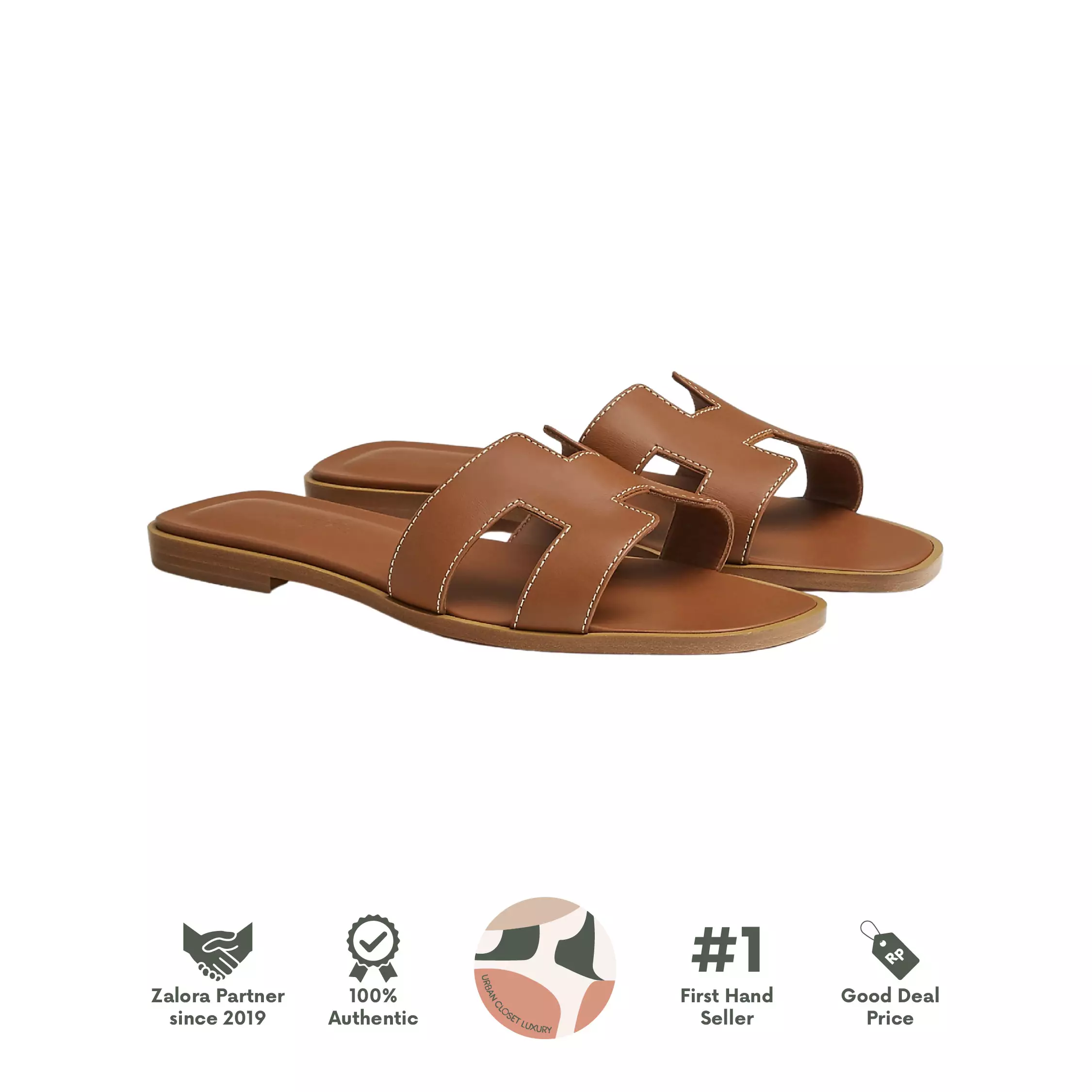 brown authentic hermes oran sandals