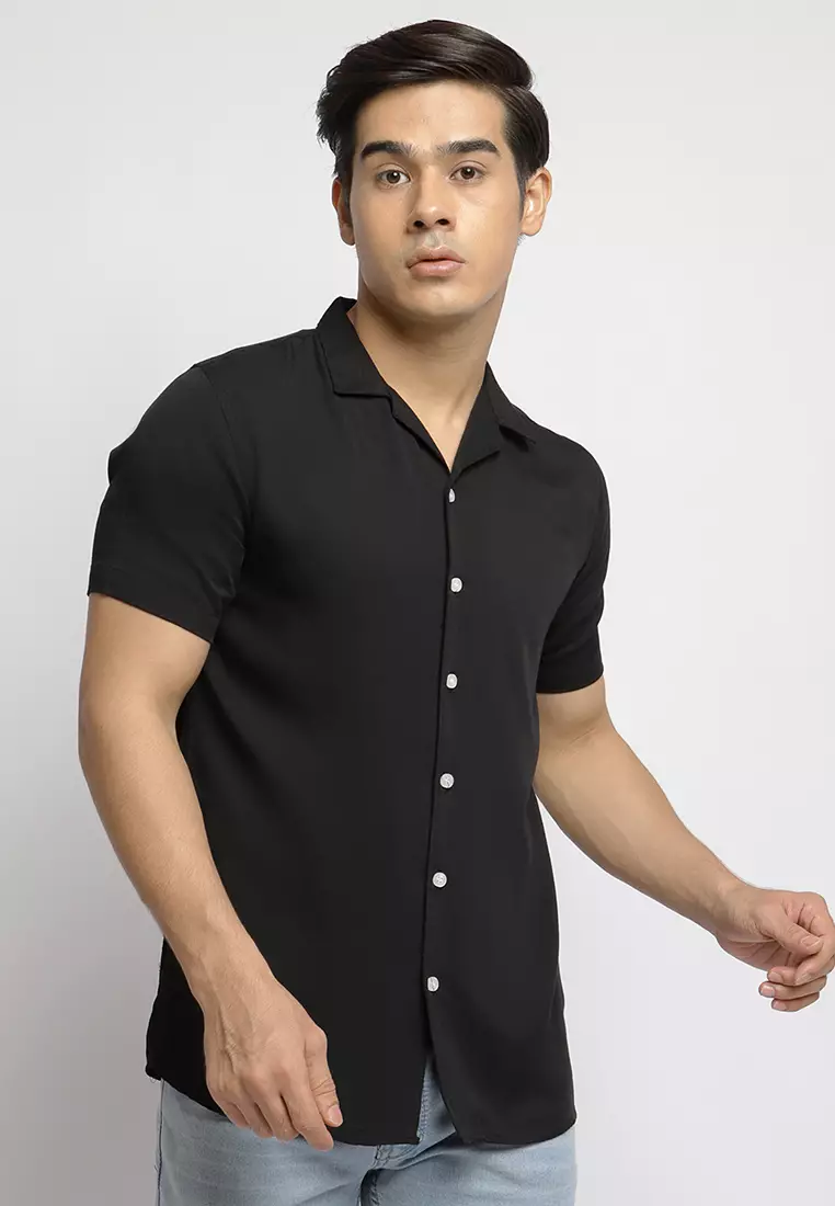 Cuban Solid Black Casual Shirt