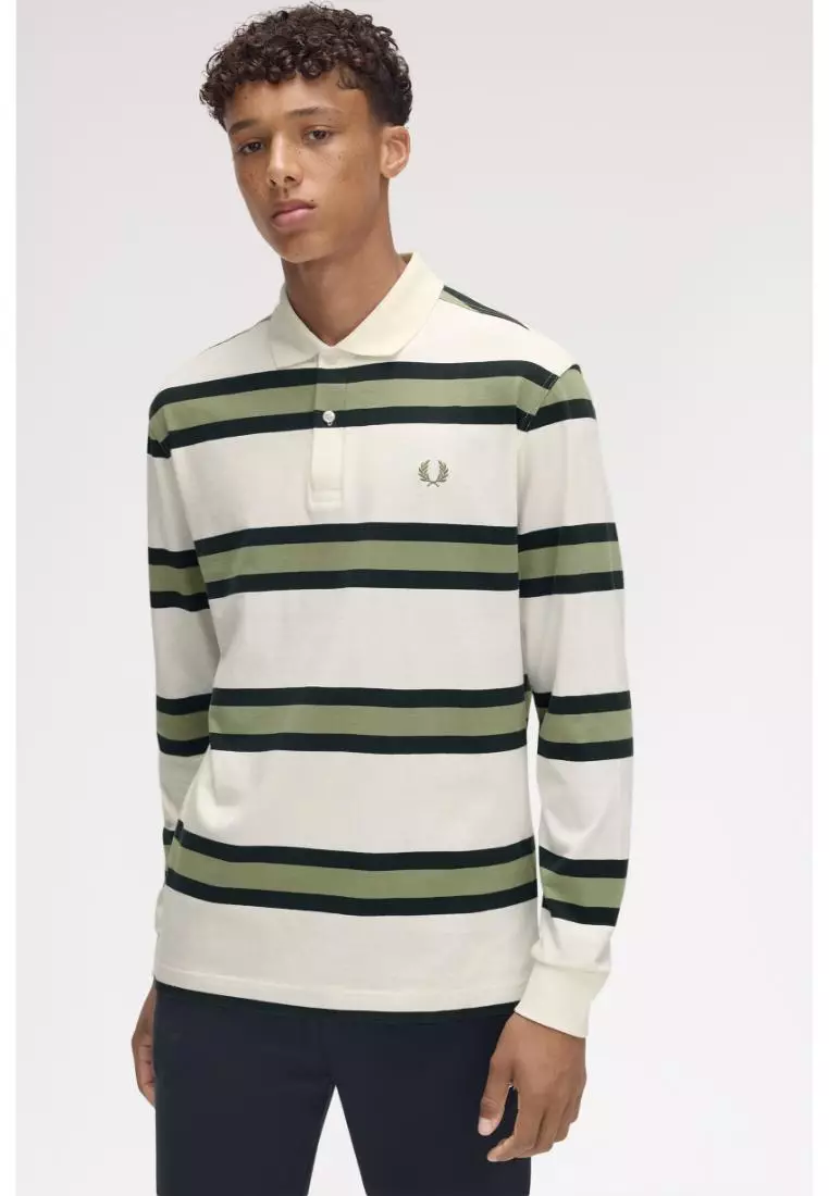 Fred Perry M9849 Jersey Stripe Polo Shirt (Light Ecru)