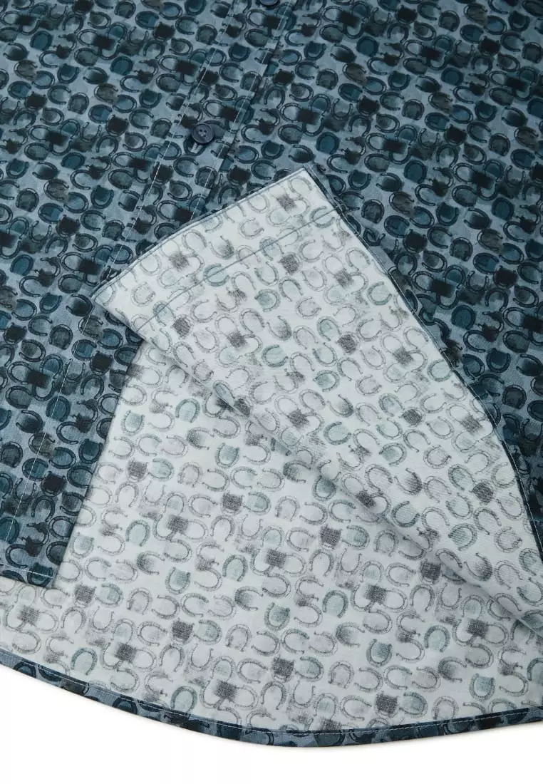 G2000 Wrinkle-Free Horseshoe Digital Print Comfort Fit Twill Short Sleeve Casual Shirt