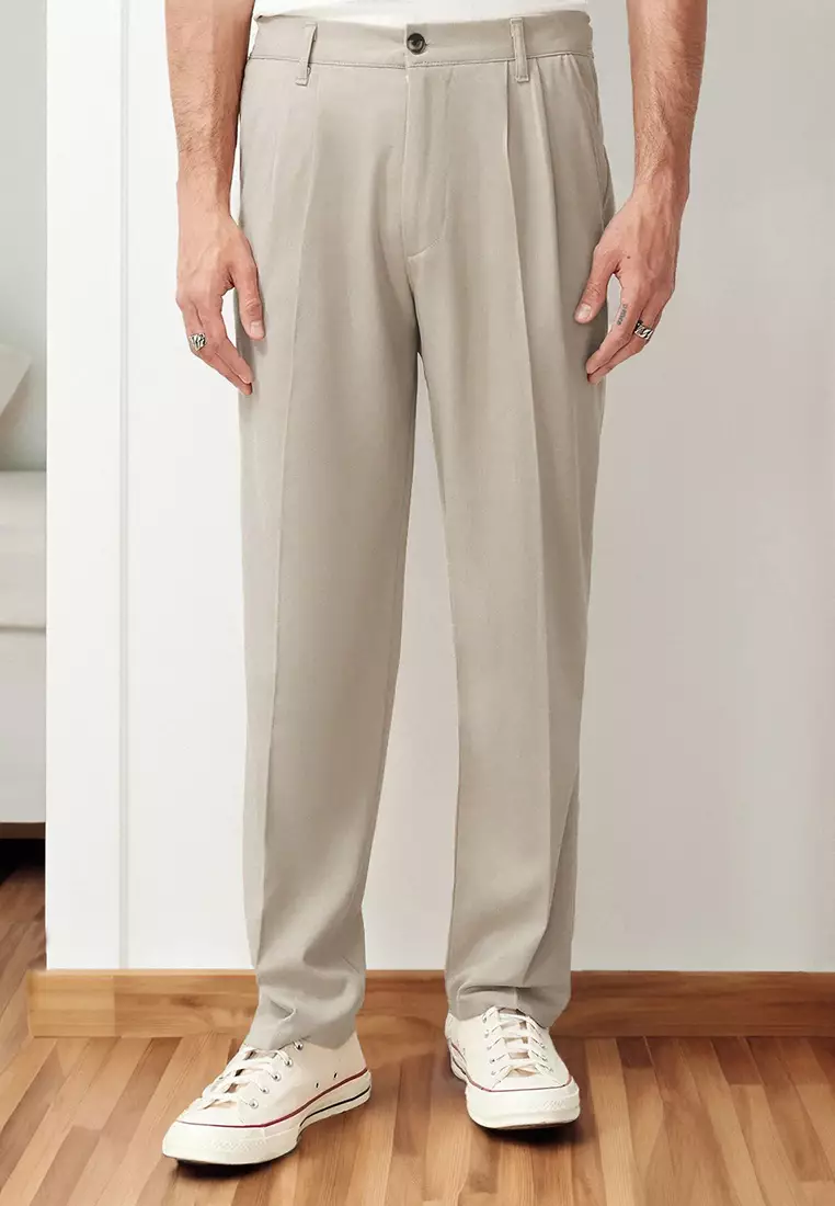 Stone Pleated Classic Baggy Fit Fabric Pants Tmnss24Pl00024