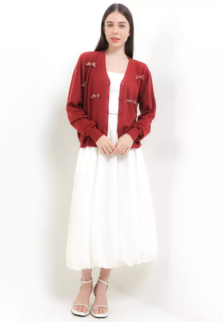 L/S Knit Jacket W/ Check Print Bow Patches